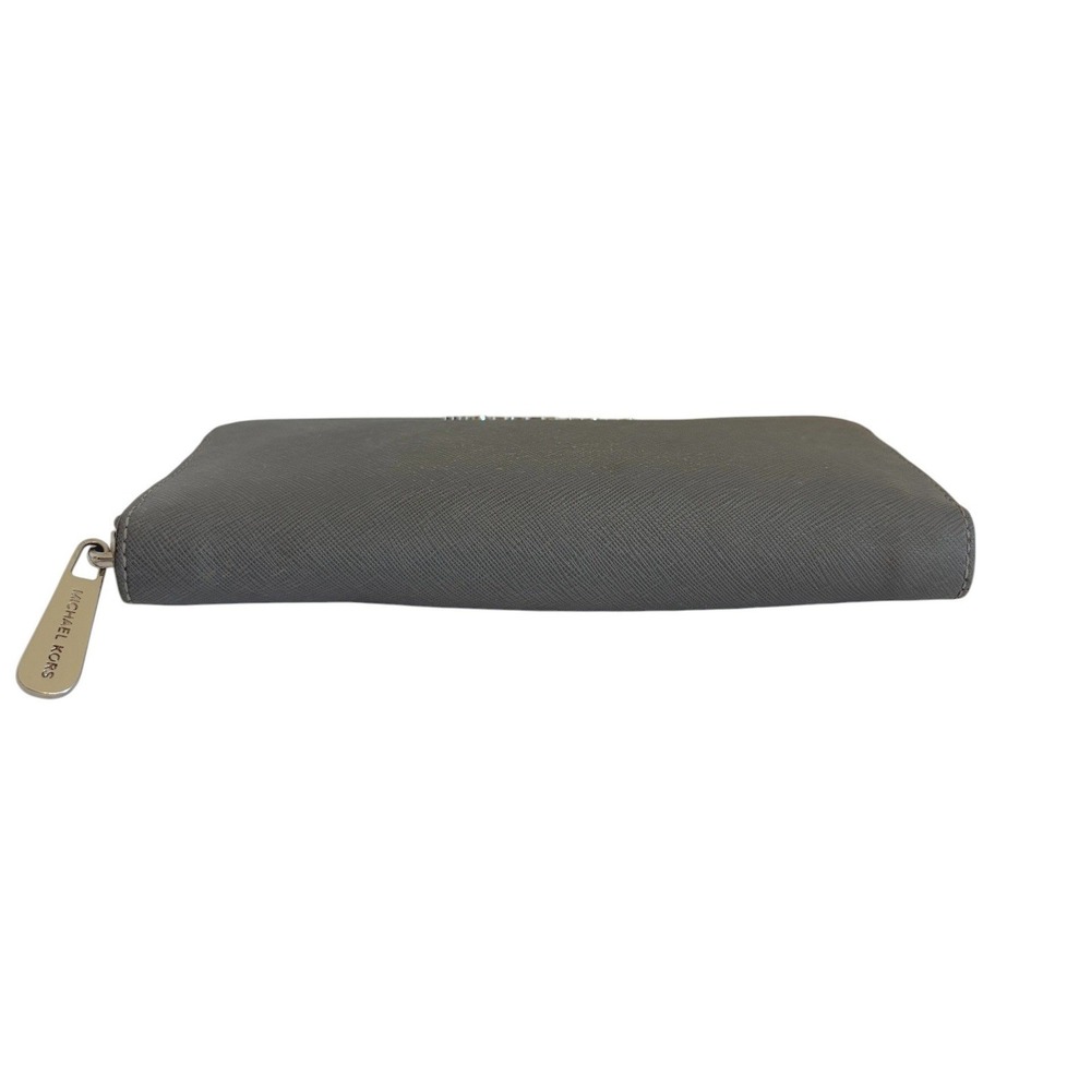 Michael Kors Grey Saffiano Leather Jet Set Continental Zip Around Wallet Large - Picture 4 of 8